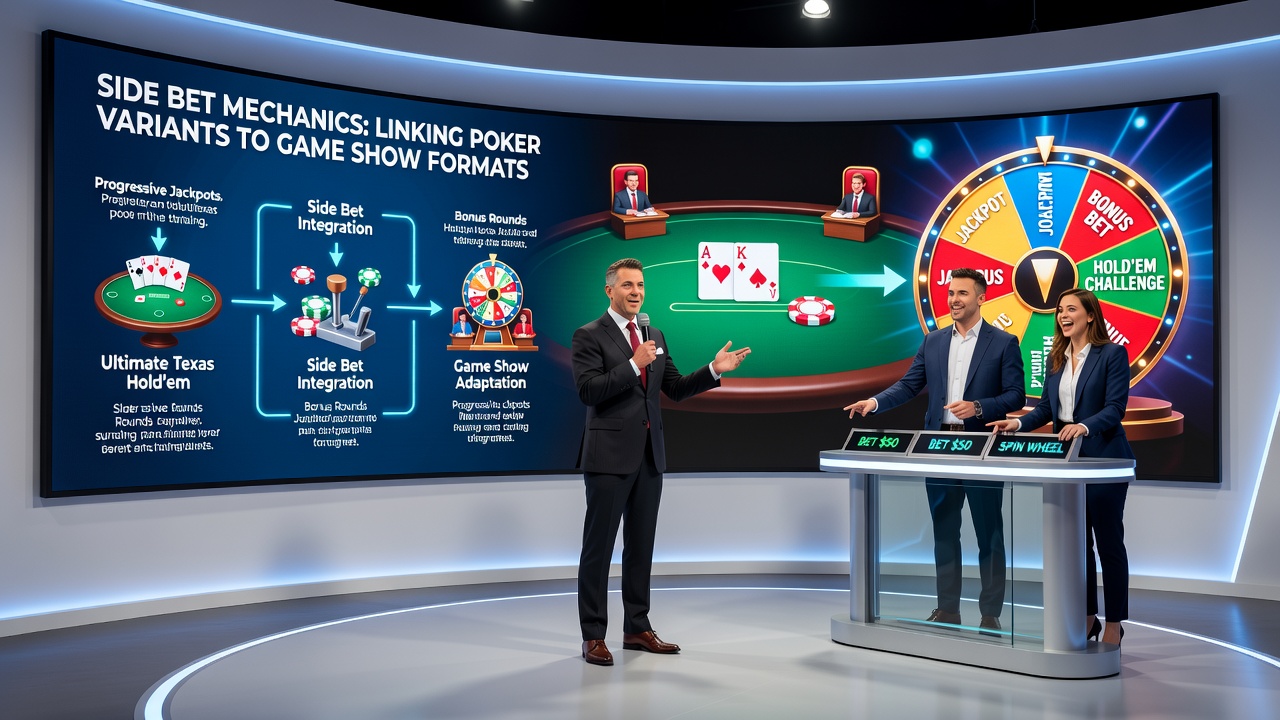 Comparison chart showing side bet payout structures next to game show bonus round examples